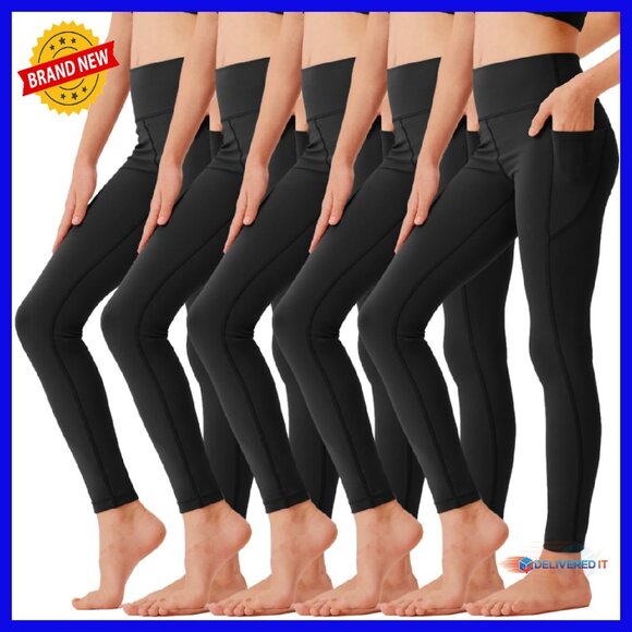 5 Pack Girls Athletic Leggings with Pockets Ankle Length Yoga Pants